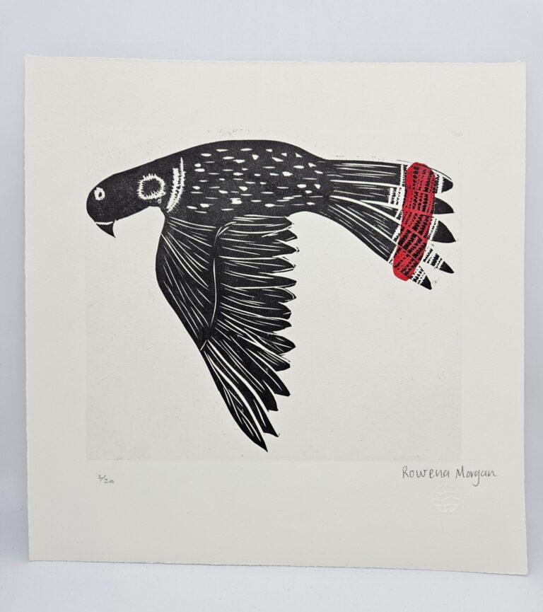Dirrarn (black cockatoo) edition of 20 lino print Tarnanthi Art Fair